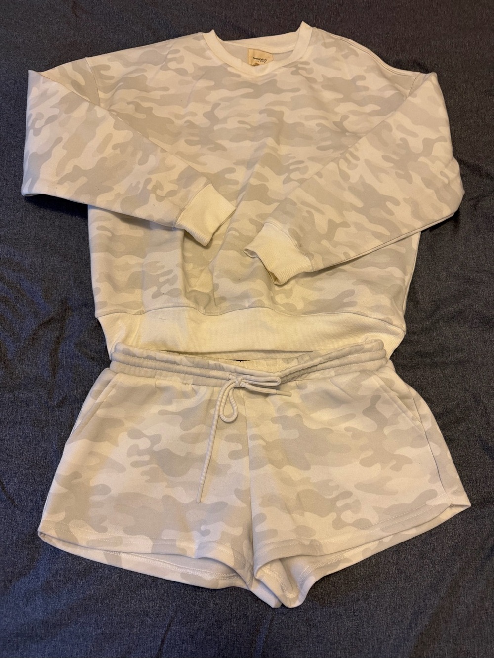 Women's Light Beige Camo Athletic Shorts with Drawstring Waist